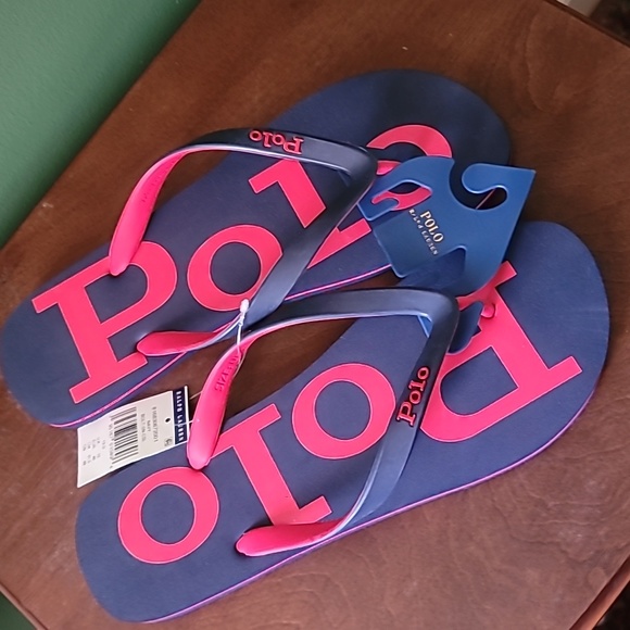 Polo Ralph Lauren Mens Flip Flops Size 13 New Red and Blue - Picture 3 of 6